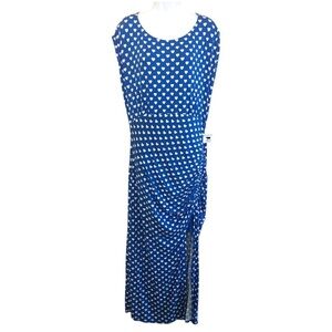 FREE PEOPLE
Lakeside Hearts Print Cutout Rushed Midi Dress In Blue Size XL